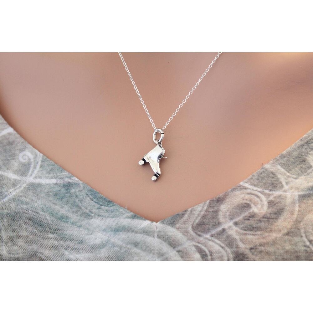 Sterling Silver Roller Skate Charm Necklace, Roller Blade Skate Necklace